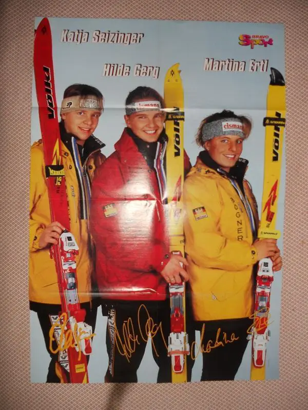 постер А1 гірські лижі Зайцингер+Герг+Ертль / футбол А.Циклер (Німеччина) poster