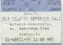 білет Colo Colo Chile-Deportivo Cali Colombia Copa Libertador.1999a match ticket