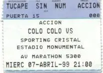 білет Colo Colo Chile-Sporting Cristal Peru Copa Libertadores 1999 match ticket