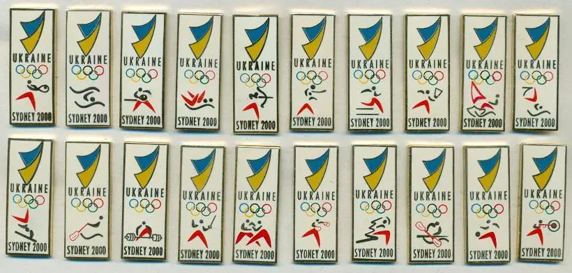 Україна НОК,Олімпіада 2000 офіц. 20шт ЕМАЛЬ/Ukraine IOC Olympics 2000 pin badges