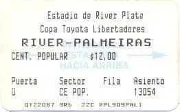 білет River Plate Argentina-Palmeiras Brazil: Libertadores cup 199? match ticket