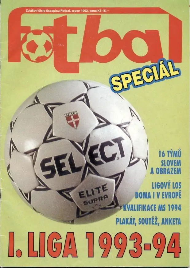 Чехія, Футбол, Чемпіонат 1993-94, спецвидання Фотбал / Fotbal Czech league guide