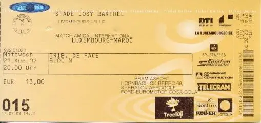 білет зб. Люксембург-Марокко 2002 МТМ / Luxembourg-Morocco friendly match ticket