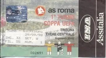 білет Рома/AS Roma Italy/Італія-Silkeborg IF Denmark/Данія 1998 match ticket