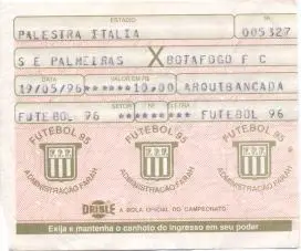 білет Бразилія чемп-т 1996 championship Brazil Palmeiras-Botafogo match ticket