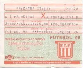білет Бразилія чемп-т 1996 championship Brazil Palmeiras-Portuguesa match ticket