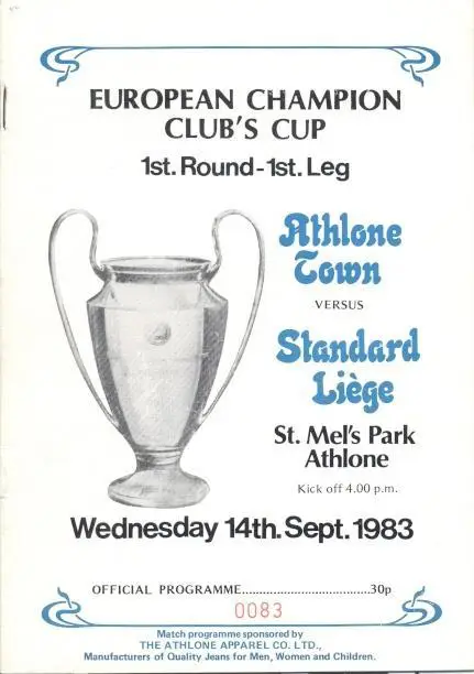 прог.Athlone Town Ireland/Ірланд-Standard Liege Belgium/Бельг.1983 match program