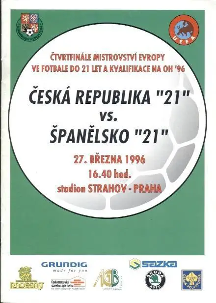 прог. зб.Чехія-Іспанія 1996 молодіжні / Czechia-Spain U21 football match program