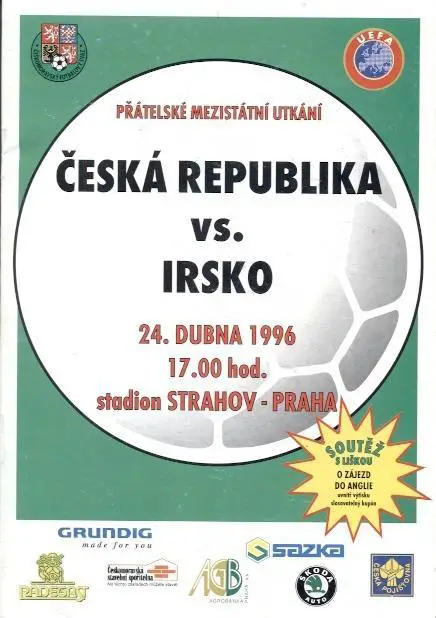 прог. зб. Чехія-Ірландія 1996 МТМ / Czechia-Rep.Ireland friendly match programme