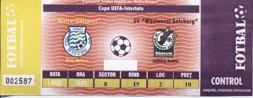 білет Ністру/Nistru Moldova/Молд.-SV Salzburg Austria/Австрія 2000 match ticket