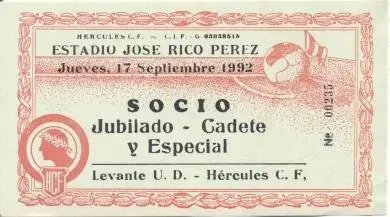 білет Іспанія Campeonato Espana Hercules CF-Levante UD 1992 entrada match ticket