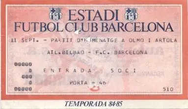 білет Іспан.Campeonato Espana FC Barcelona-Athl.Bilbao 1984 entrada match ticket
