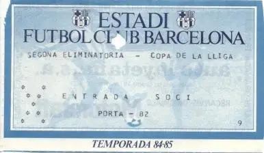 білет Іспан.CopaLiga Espana FC Barcelona-Real Sociedad 1985 entrada match ticket