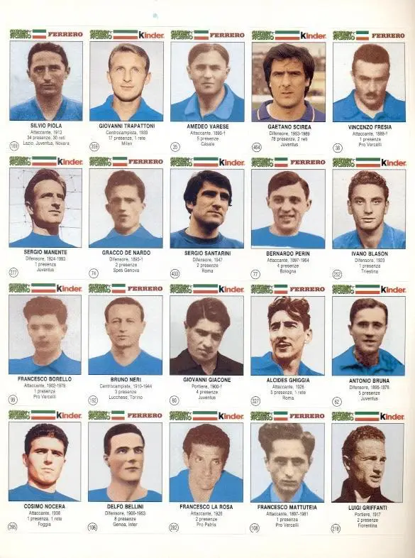 наклейки 20 шт.футболісти Італія збірна-історія3 /team Italy 20 players stickers