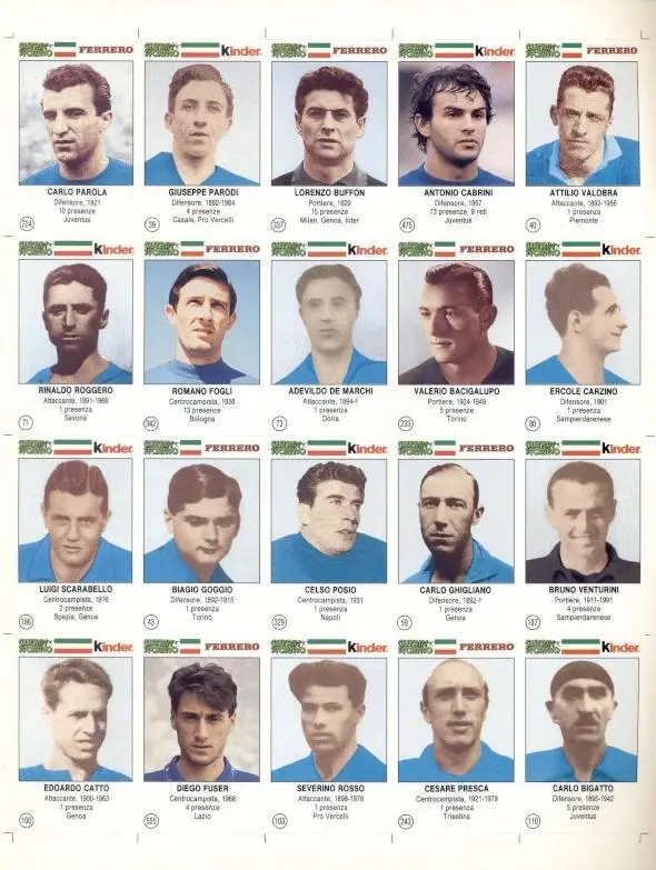 наклейки 20 шт.футболісти Італія збірна-історія5 /team Italy 20 players stickers