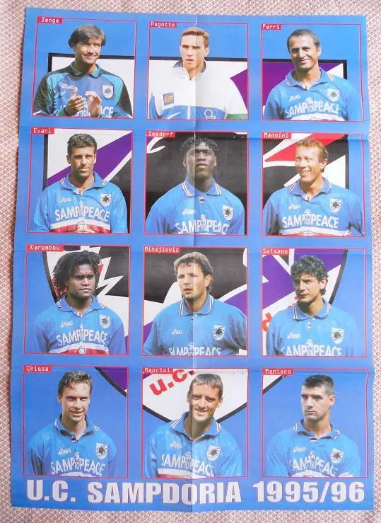 постер А1 футбол Сампдорія (Італія) 1990-ті / UC Sampdoria, Italy team poster