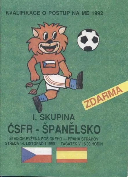 прог.зб.Чехослов.-Іспанія 1990 відбір ЧЄ-1992/Czechoslovakia-Spain match program