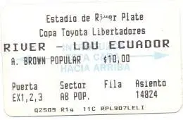 білет River Plate Argentina-LDU Quito Ecuador Libertadores cup 199? match ticket