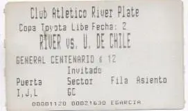 білет River Plate Argentina-Universidad Chile Libertadores cup 199? match ticket