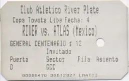 білет River Plate Argentina- Atlas FC Mexico Libertadores cup 200? match ticket