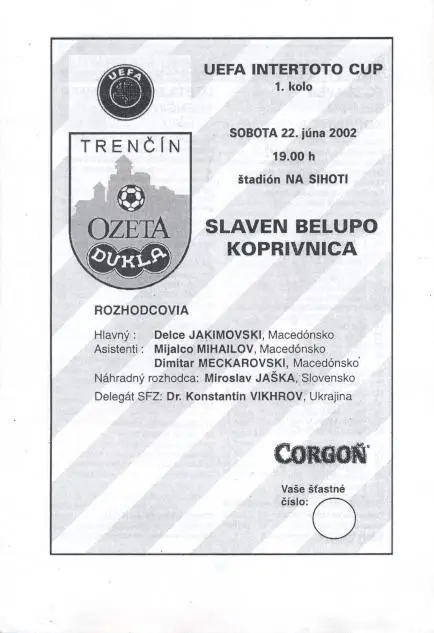 прог.Dukla Trencin Slovakia/Словач-Slaven Belupo Croatia/Хорв.2002 match program