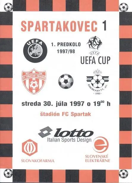 прог.Spartak Trnava Slovak/Словаччина-Birkirkara Malta/Мальта 1997 match program