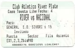 білет River Plate Argentina-Nacional Uruguay Libertadores cup 199? match ticket