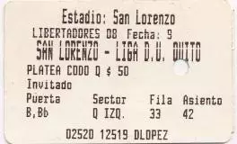 білет San Lorenzo,Argentina-LDU Quito,Ecuador Libertadores cup 2008 match ticket