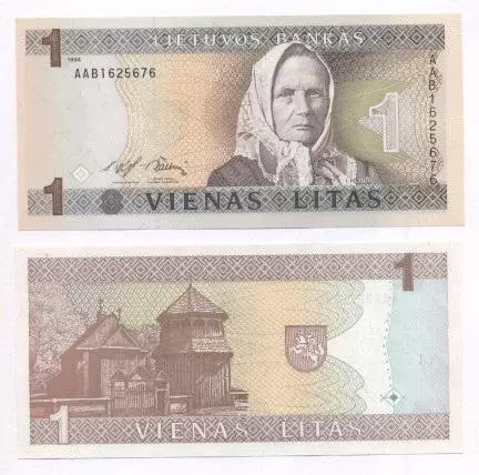 Литва банкнота 1 лит 1994 UNC / Lithuania banknote 1 litas 1994