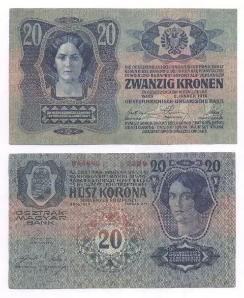 Австро-Угорщина банкнота 20 крона 1913 VF / Austria-Hungary banknote 20 krone