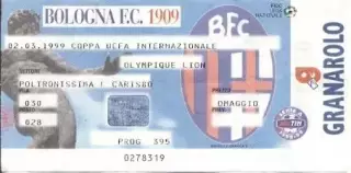 білет Bologna FC Italy/Італія-Olympique Lyonnais France/Франц.1999b match ticket