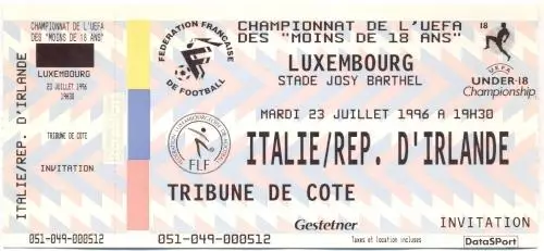 білет зб. Італія-Ірландія Євро-1996 молодіжні / Italy-R.Ireland Euro U18 ticket