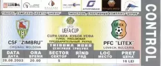 білет Зімбру/Zimbru Moldova/Молд-Літекс/Litex Bulgaria/Болгар.2003a match ticket