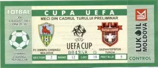 білет Зімбру/Zimbru Moldova/Молдова-Gaziantep Turkey/Туреччина 2001 match ticket