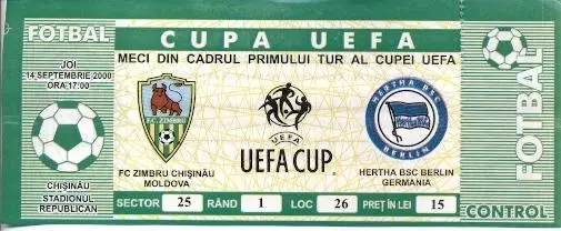 білет Зімбру/Zimbru Mold./Молд.-Герта/BSC Hertha Germany/Німеч.2000 match ticket