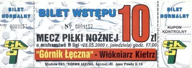 білет Польща Polska Puchar Gornik Leczna-Wlokniarz Kietrz2000 bilet match ticket