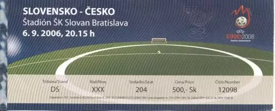 білет зб. Словаччина-Чехія 2006 відбір ЧЄ-2008 / Slovakia-Czechia match ticket