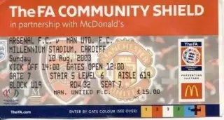 білет Англія,Суперкубок 2003/England Super Сup Arsenal-Manch.United match ticket