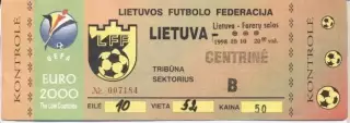білет зб.Литва-Фарери 1998 відбір ЧЄ-2000 /Lithuania-Faroe football match ticket