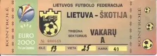 білет зб. Литва-Шотландія 1998 відбір ЧЄ-2000 / Lithuania-Scotland match ticket