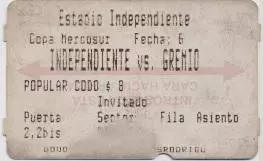 білет Independiente Argentina-Gremio Brazil, MercoSur cup football match ticket