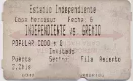 білет Independiente Argentina-Gremio Brazil, MercoSur cup football match ticket