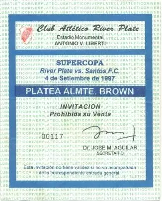 білет River Plate Argentina-Santos FC Brazil Supercopa cup 1997 match ticket