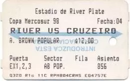 білет CA River Plate Argentina-Cruzeiro EC Brazil Mercosur cup 1998 match ticket