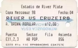 білет CA River Plate Argentina-Cruzeiro EC Brazil Mercosur cup 1998 match ticket