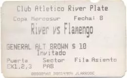 білет CA River Plate Argentina-Flamengo CR Brazil Mercosur cup 199? match ticket