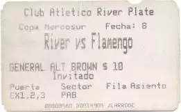 білет CA River Plate Argentina-Flamengo CR Brazil Mercosur cup 199? match ticket