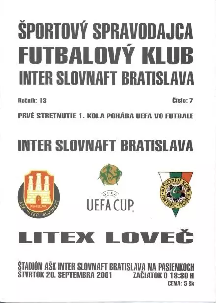 прог.Інтер/Inter Slovakia/Словач-Літекс/Litex Bulgaria/Болгар.2001 match program
