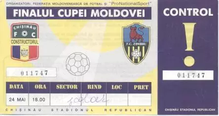 білет Молдова,Кубок 2000 фінал/Moldova Сup final Construct.-Zimbru match ticket