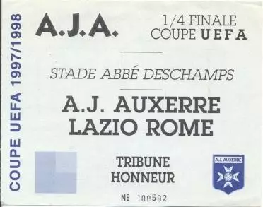 білет Осер/AJ Auxerre France/Франц.-Лаціо/SS Lazio Italy/Італ.1998a match ticket